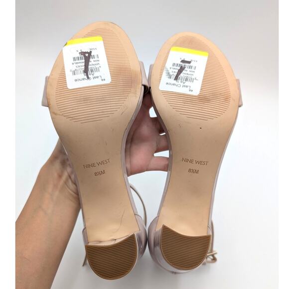 Nine West Pruce Ankle Strap Block Heel Sandals Natural Patent Size US8.5 EU39 - Picture 7 of 13